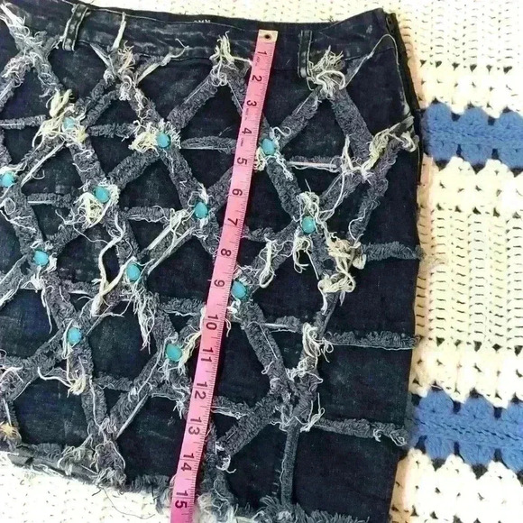 NWT Comme USA Denim Rhinestone Destroyed Skirt - Picture 10 of 10